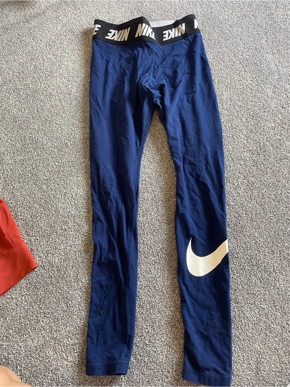 Nike Navy Blue Athletic Leggings with White Swoosh